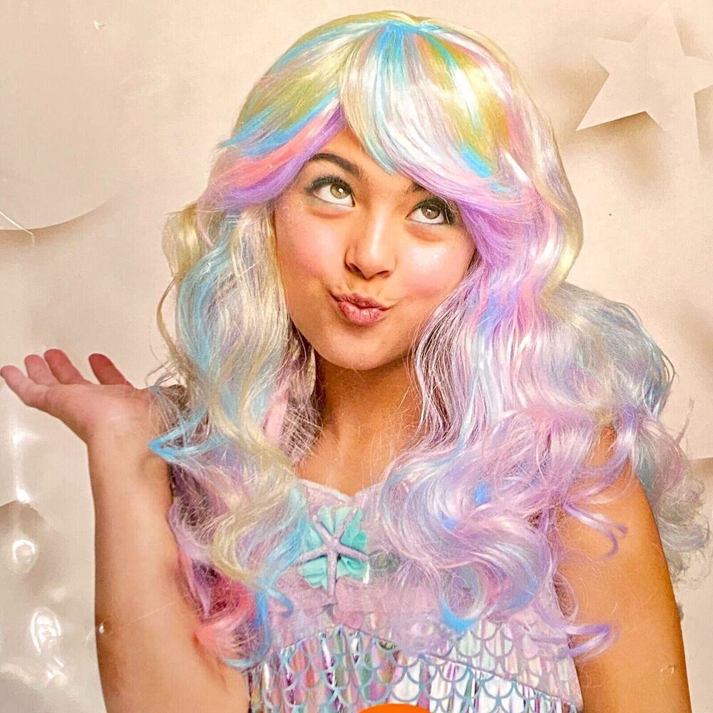 Rainbow Wig for Mermaid Fairy Princess Halloween Costume Multicolor Pastels NEW